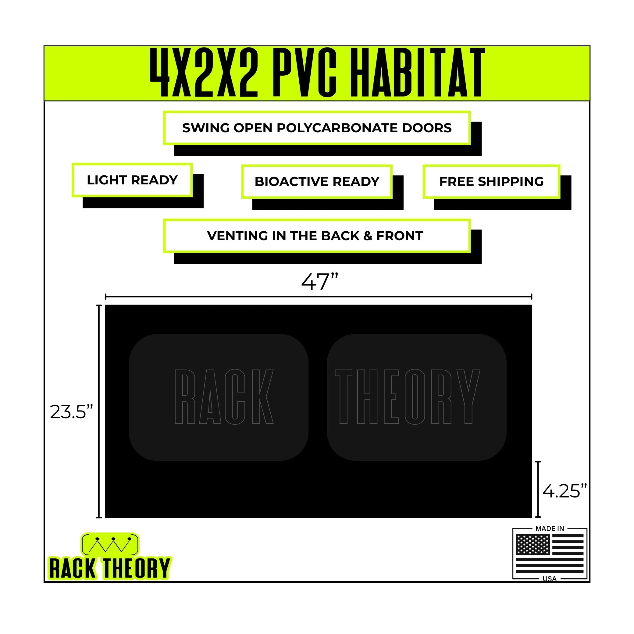 4x2x2 PVC Reptile Habitat with Swing-Open Doors | Rack Theory