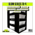 Rack Theory Glow 70-4 American-made black PVC snake rack with UVB screen cutout and 4 ARS 70-Series tubs